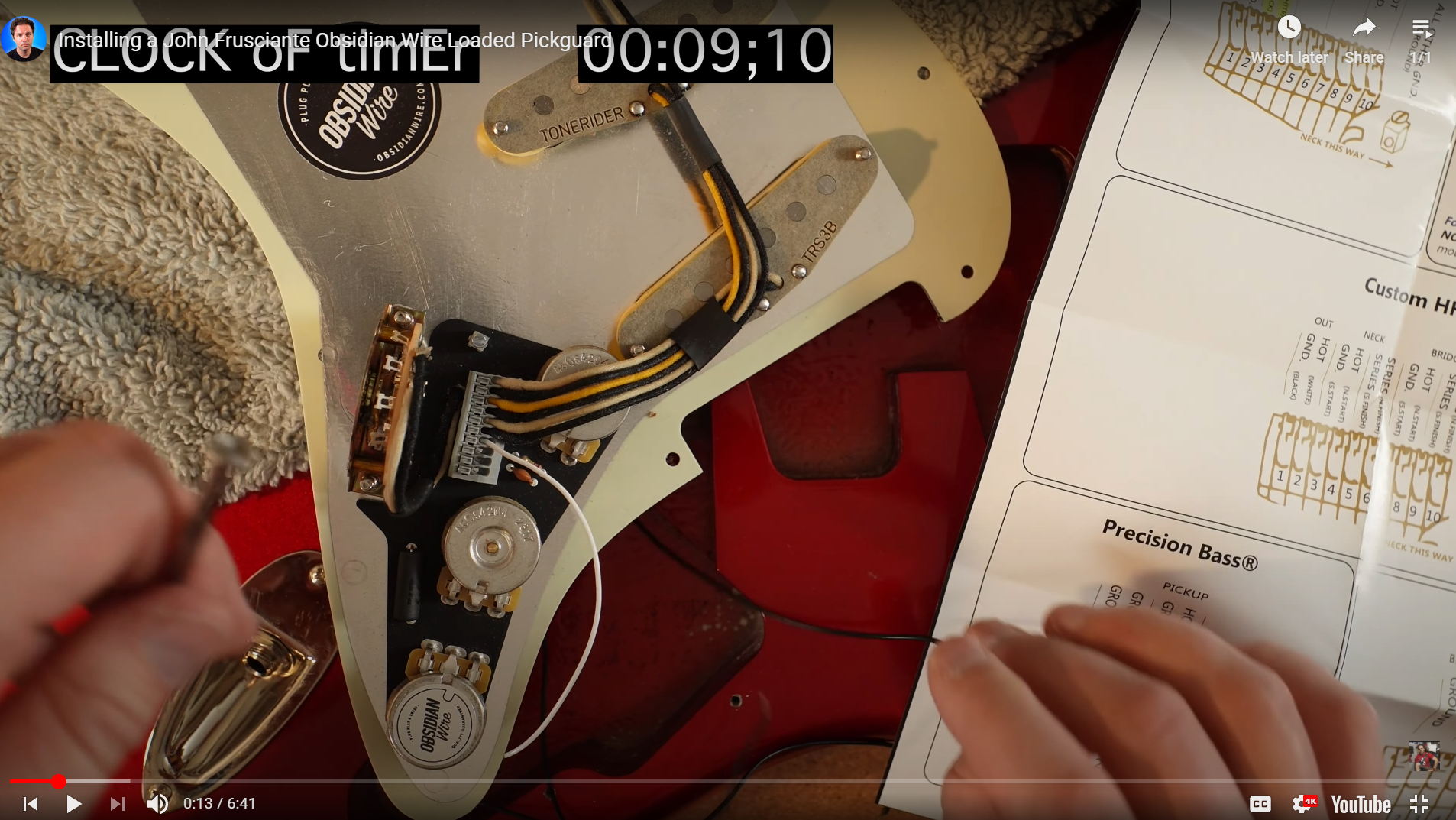Laden Sie das Video: Installationsvideo für ein individuell bestücktes ObsidianWire-Schlagbrett für Stratocaster