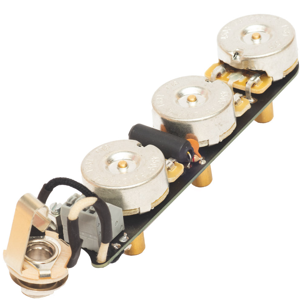 ObsidianWire Jazz Bass Wiring Harness with solderless connectors for easy install and pickup changes.